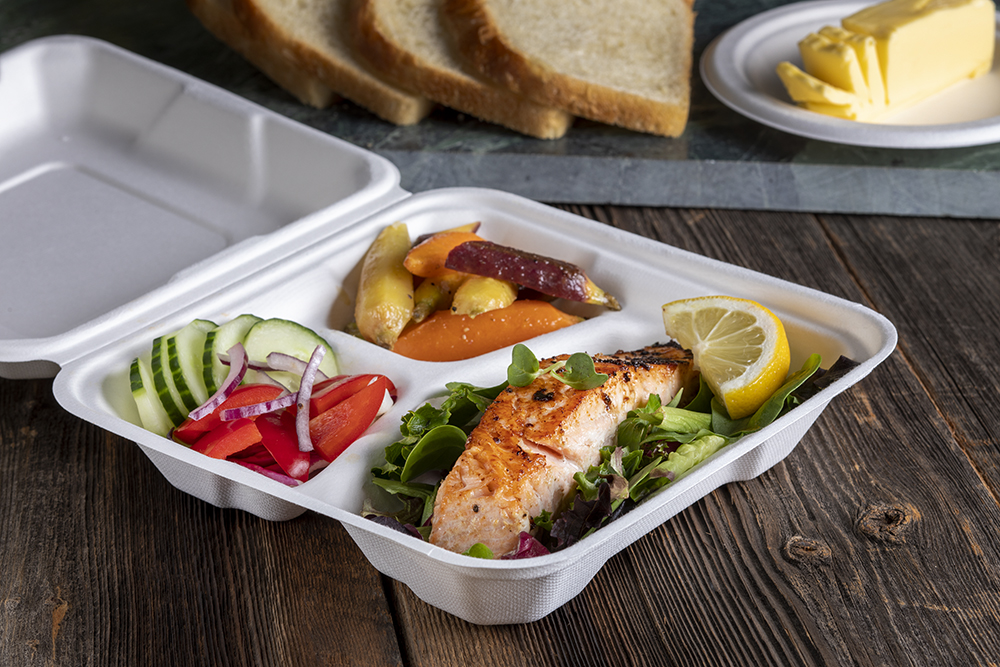 Molded Pulp hinged Container - 3 Compartments